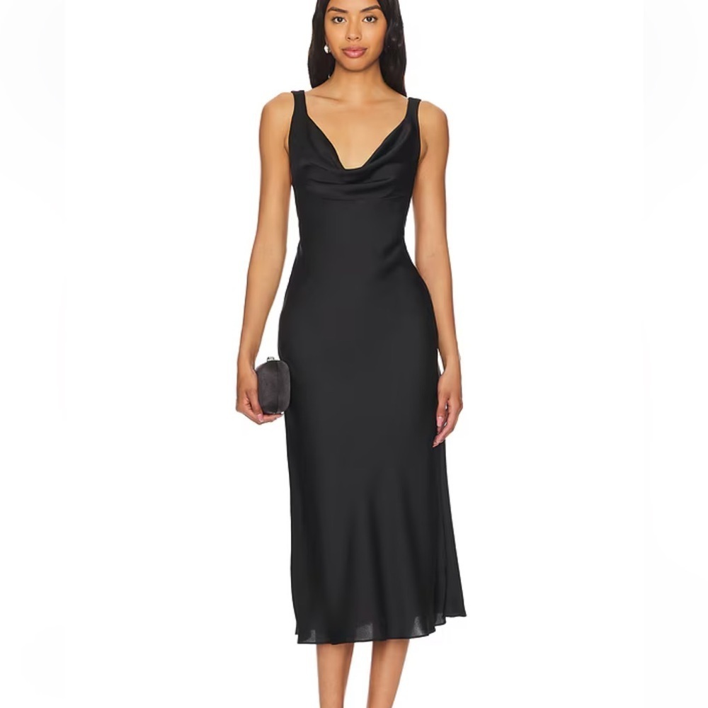 Katie May Heidi Dress Black Midi Bias Cut Slip Style Revolve Nwt S